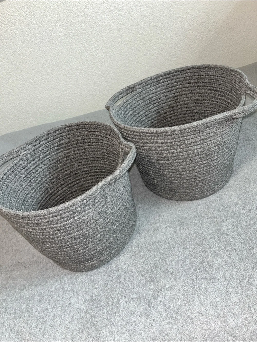 Round Yarn Basket Bundle Lot Gray Cottagecore Container Boho Bins